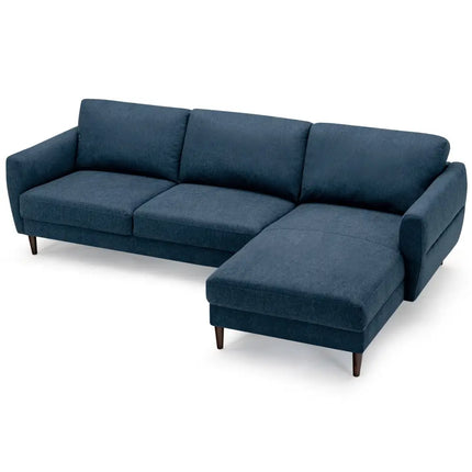 L-Shaped Fabric Sectional Sofa with Chaise Lounge and Solid Wood Legs-Navy - Navy - Sofas & Loveseats
