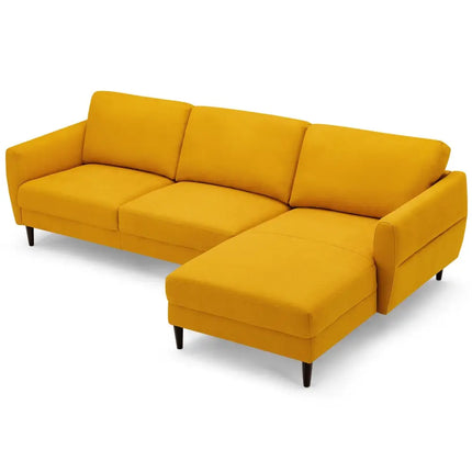L-Shaped Fabric Sectional Sofa with Chaise Lounge and Solid Wood Legs-Yellow - Yellow - Sofas & Loveseats