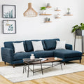 L-Shaped Fabric Sectional Sofa with Chaise Lounge and Solid Wood Legs-Navy - Navy - Sofas & Loveseats