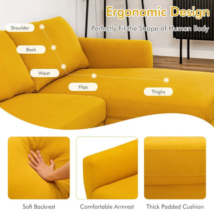 L-Shaped Fabric Sectional Sofa with Chaise Lounge and Solid Wood Legs-Yellow - Yellow - Sofas & Loveseats