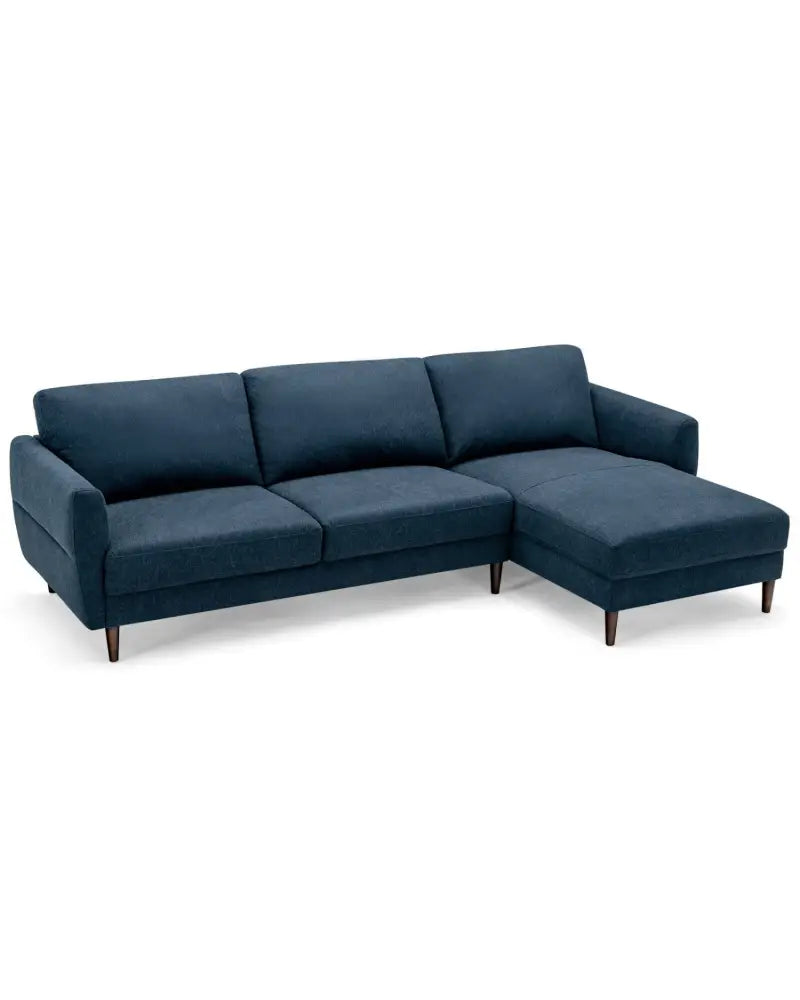 L-Shaped Fabric Sectional Sofa with Chaise Lounge and Solid Wood Legs-Navy - Navy - Sofas & Loveseats