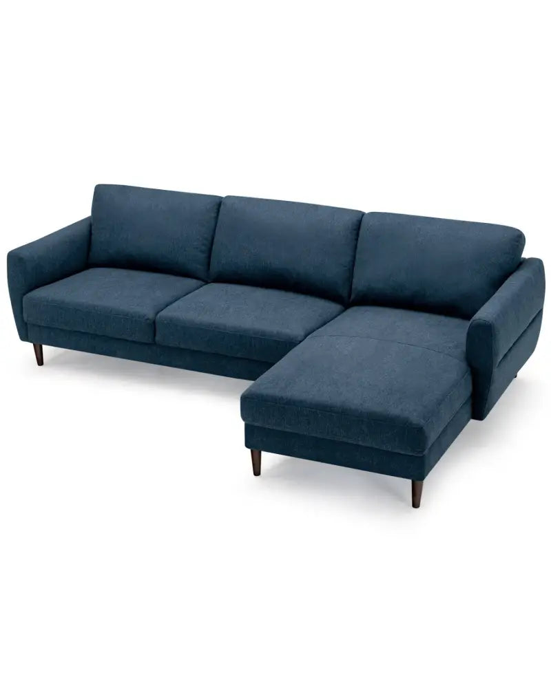 L-Shaped Fabric Sectional Sofa with Chaise Lounge and Solid Wood Legs-Navy - Navy - Sofas & Loveseats