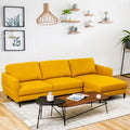 L-Shaped Fabric Sectional Sofa with Chaise Lounge and Solid Wood Legs-Yellow - Yellow - Sofas & Loveseats