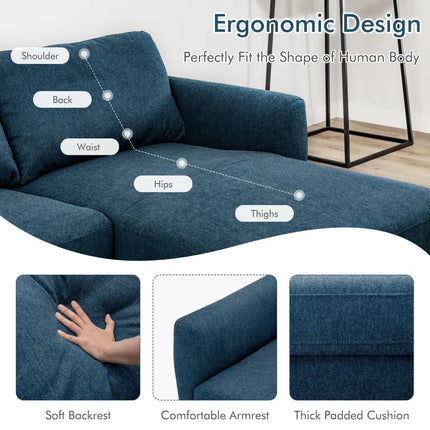 L-Shaped Fabric Sectional Sofa with Chaise Lounge and Solid Wood Legs-Navy - Navy - Sofas & Loveseats