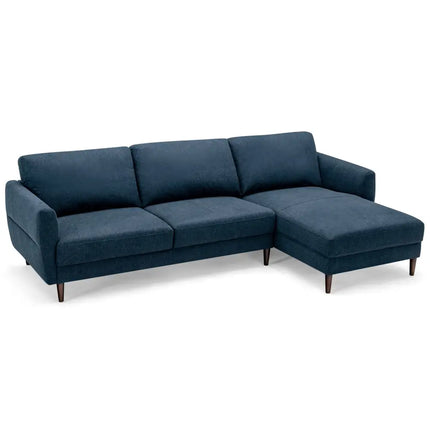 L-Shaped Fabric Sectional Sofa with Chaise Lounge and Solid Wood Legs-Navy - Navy - Sofas & Loveseats