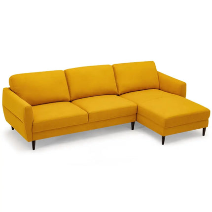 L-Shaped Fabric Sectional Sofa with Chaise Lounge and Solid Wood Legs-Yellow - Yellow - Sofas & Loveseats