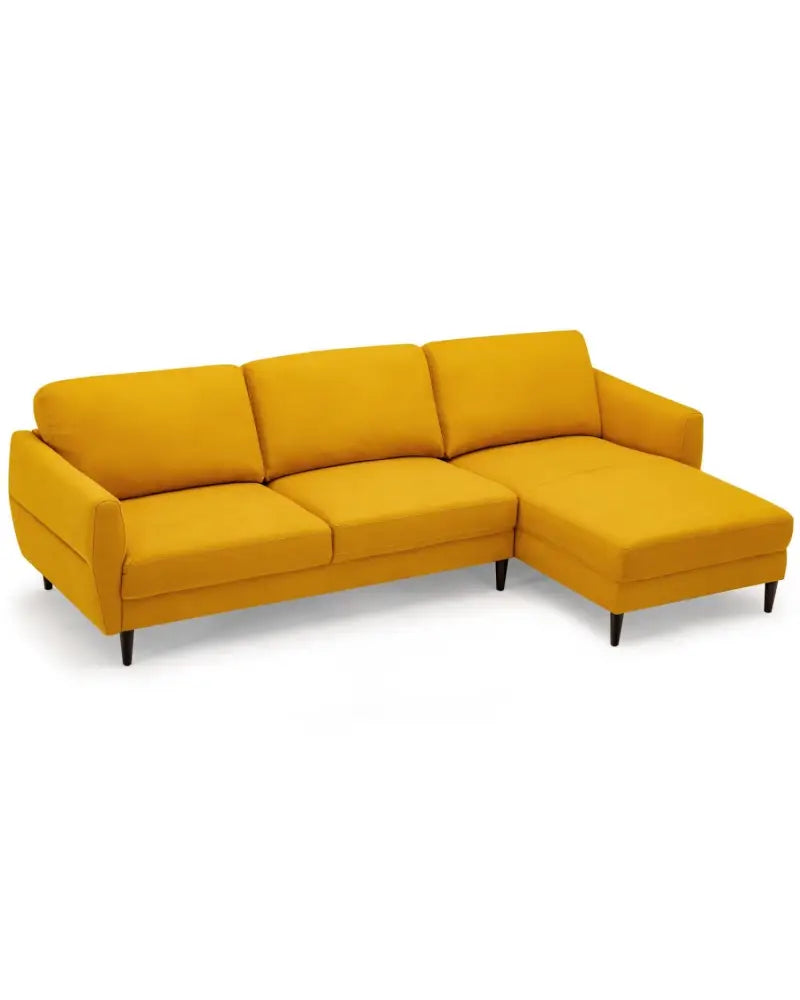 L-Shaped Fabric Sectional Sofa with Chaise Lounge and Solid Wood Legs-Yellow - Yellow - Sofas & Loveseats