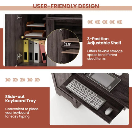 L-Shaped Office Desk with Storage Drawers and Keyboard Tray-Dark Brown - Dark Brown - L-Shaped Desks