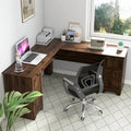 L-Shaped Office Desk with Storage Drawers and Keyboard Tray-Walnut - Walnut - L-Shaped Desks