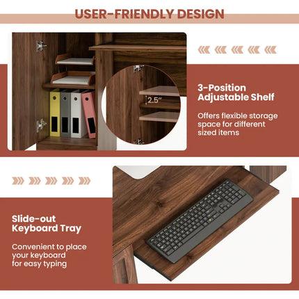 L-Shaped Office Desk with Storage Drawers and Keyboard Tray-Walnut - Walnut - L-Shaped Desks