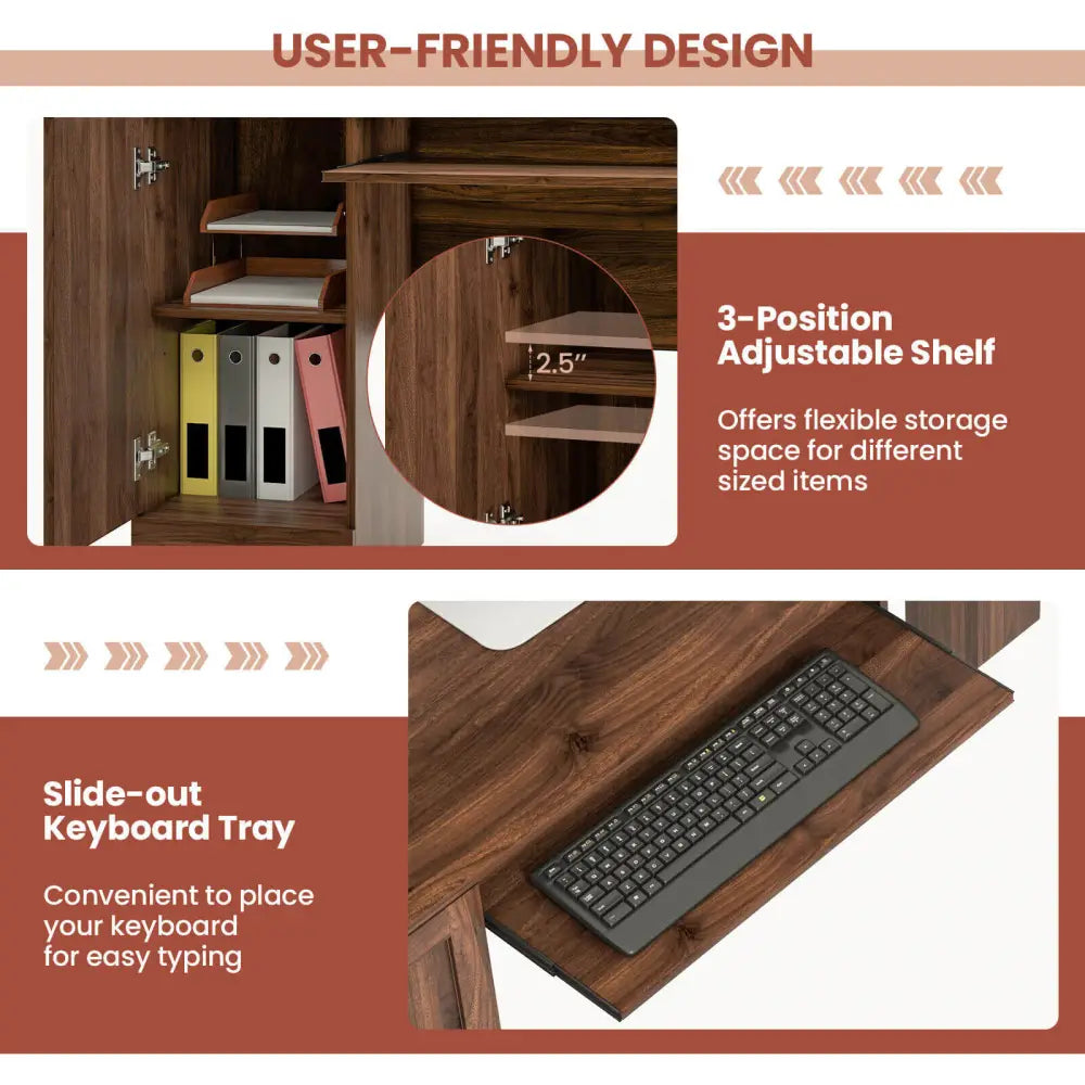 L-Shaped Office Desk with Storage Drawers and Keyboard Tray-Walnut - Walnut - L-Shaped Desks