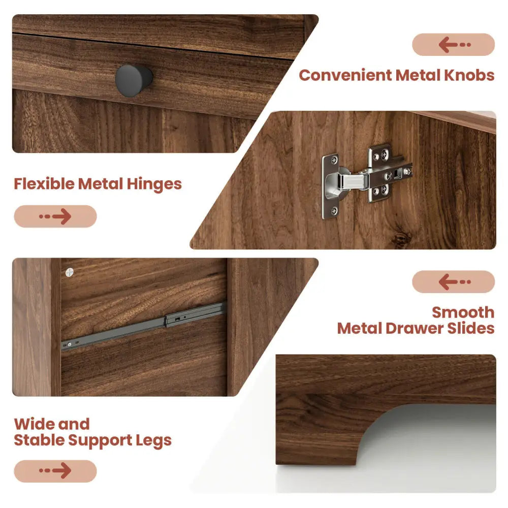 L-Shaped Office Desk with Storage Drawers and Keyboard Tray-Walnut - Walnut - L-Shaped Desks
