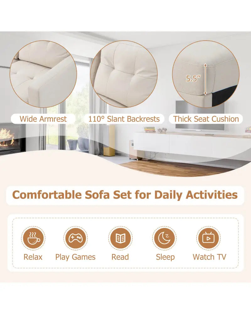 L-shaped Sectional Corner Sofa Set with Storage Ottoman-Beige - Beige - Sofas & Loveseats