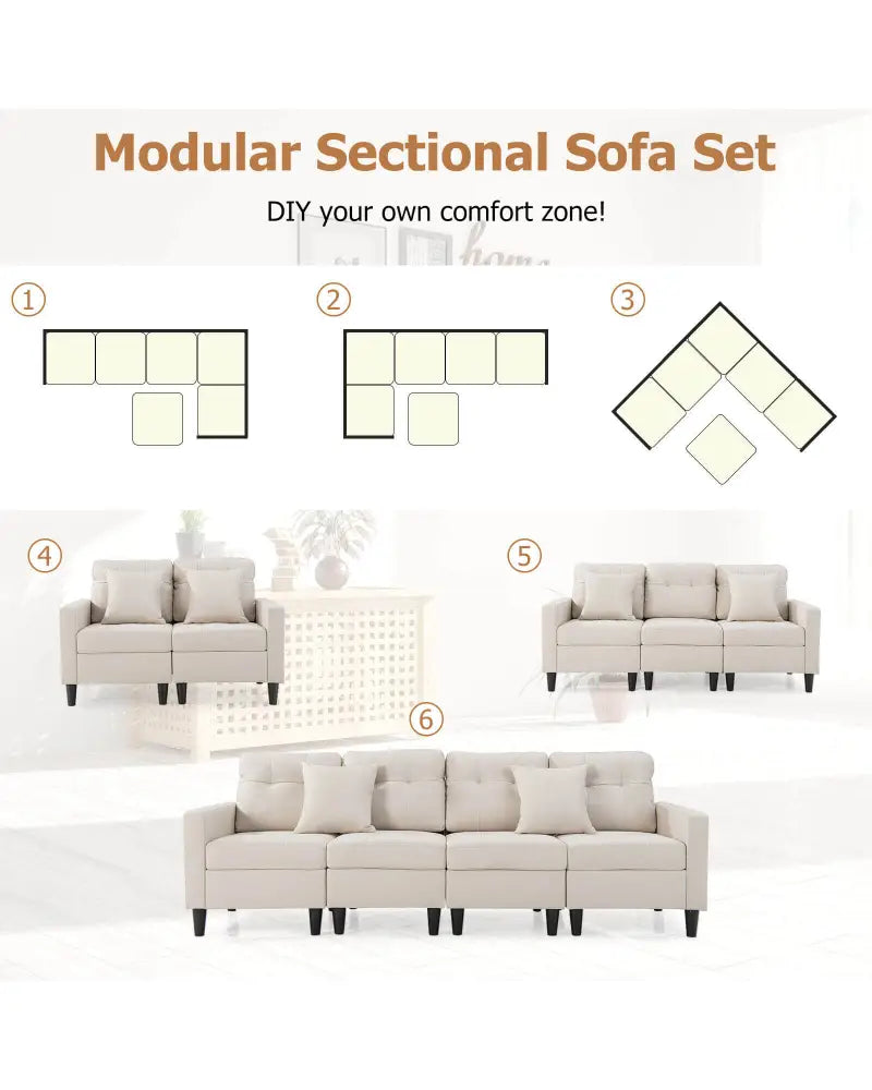 L-shaped Sectional Corner Sofa Set with Storage Ottoman-Beige - Beige - Sofas & Loveseats
