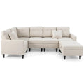 L-shaped Sectional Corner Sofa Set with Storage Ottoman-Beige - Beige - Sofas & Loveseats