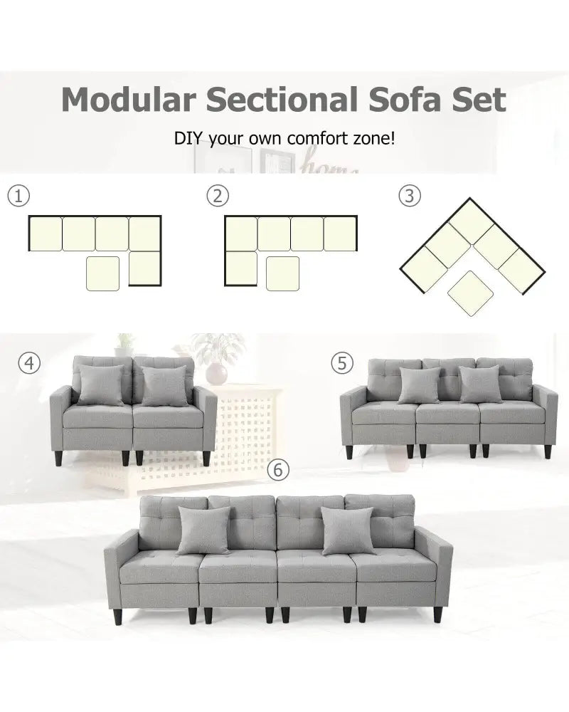 L-shaped Sectional Corner Sofa Set with Storage Ottoman-Gray - Gray - Sofas & Loveseats