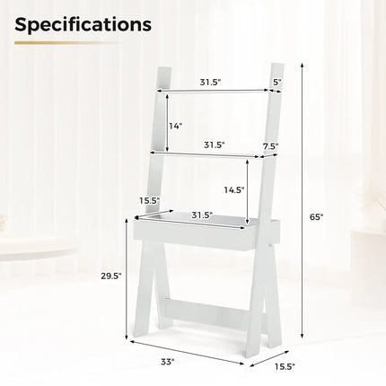 Ladder Shelf Desk with Countertop Drawer and Anti-Toppling Device-Oak - Oak - Bookcases