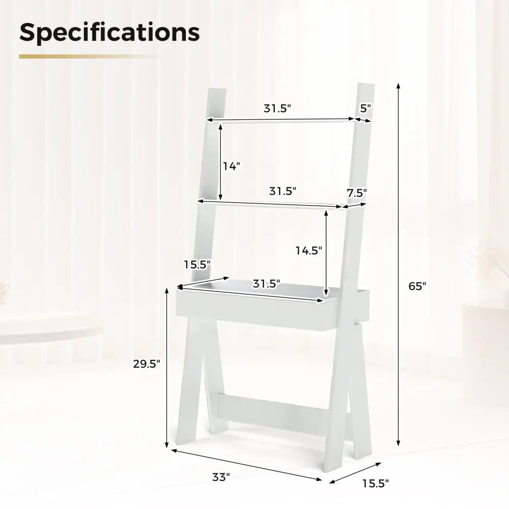 Ladder Shelf Desk with Countertop Drawer and Anti-Toppling Device-Oak - Oak - Bookcases