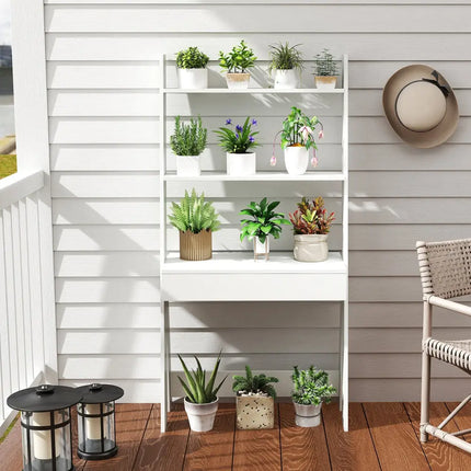 Ladder Shelf Desk with Countertop Drawer and Anti-Toppling Device-Oak - Oak - Bookcases
