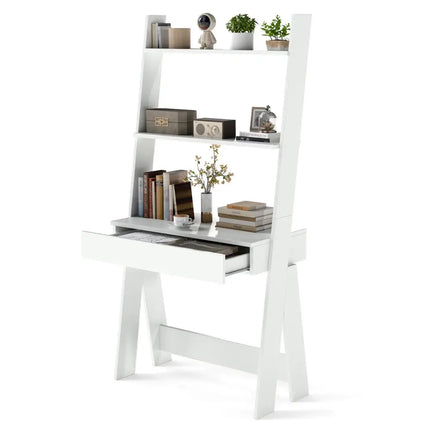 Ladder Shelf Desk with Countertop Drawer and Anti-Toppling Device-Oak - Oak - Bookcases
