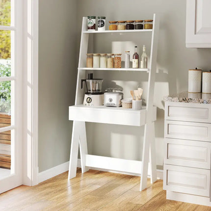 Ladder Shelf Desk with Countertop Drawer and Anti-Toppling Device-Oak - Oak - Bookcases