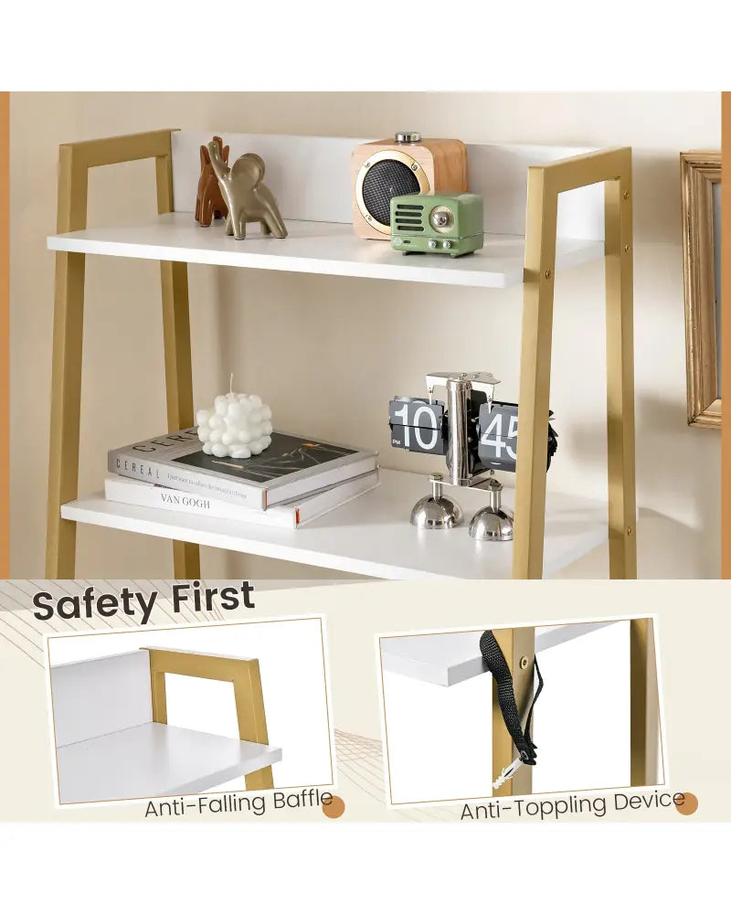 Ladder Vanity Desk Set with Flip Top Mirror and Cushioned Stool-Golden - Golden - Makeup Vanities