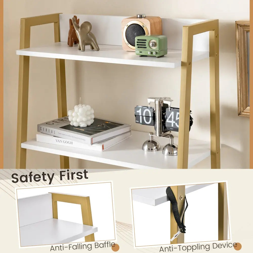 Ladder Vanity Desk Set with Flip Top Mirror and Cushioned Stool-Golden - Golden - Makeup Vanities