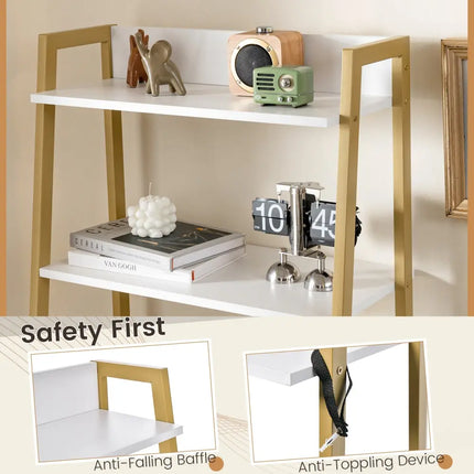 Ladder Vanity Desk Set with Flip Top Mirror and Cushioned Stool-Golden - Golden - Makeup Vanities