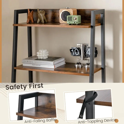 Ladder Vanity Desk Set with Flip Top Mirror and Cushioned Stool-Black - Black - Makeup Vanities