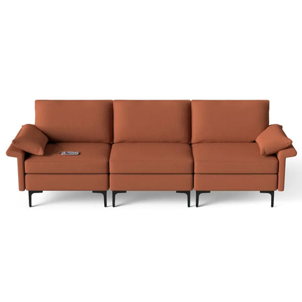 Large 3-Seat Sofa Sectional with Metal Legs and 2 USB Ports for 3-4 people-Red - Red - Sofas & Loveseats