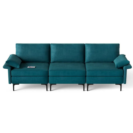 Large 3-Seat Sofa Sectional with Metal Legs and 2 USB Ports for 3-4 people-Turquoise - Turquoise - Sofas & Loveseats