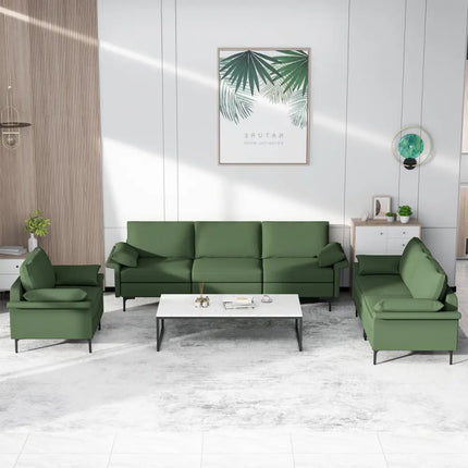 Large 3-Seat Sofa Sectional with Metal Legs and 2 USB Ports for 3-4 people-Green - Army Green - Sofas & Loveseats