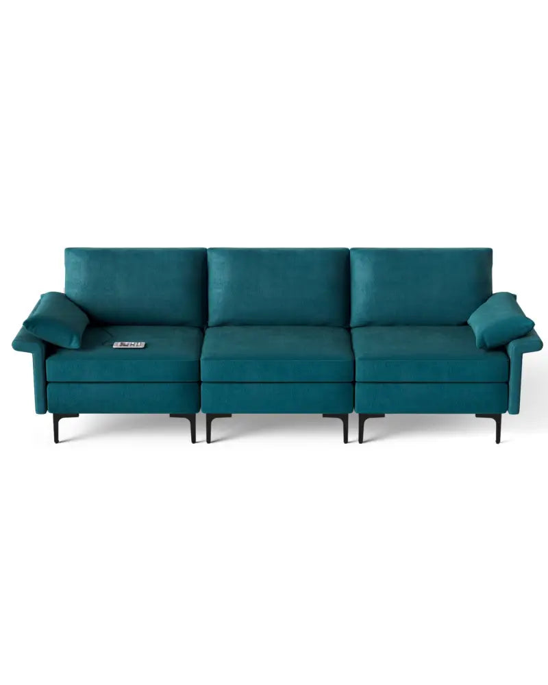 Large 3-Seat Sofa Sectional with Metal Legs and 2 USB Ports for 3-4 people-Turquoise - Turquoise - Sofas & Loveseats