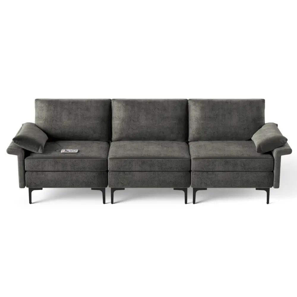 Large 3-Seat Sofa Sectional with Metal Legs and 2 USB Ports for 3-4 people-Silver - Gray - Sofas & Loveseats