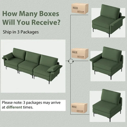 Large 3-Seat Sofa Sectional with Metal Legs and 2 USB Ports for 3-4 people-Green - Army Green - Sofas & Loveseats
