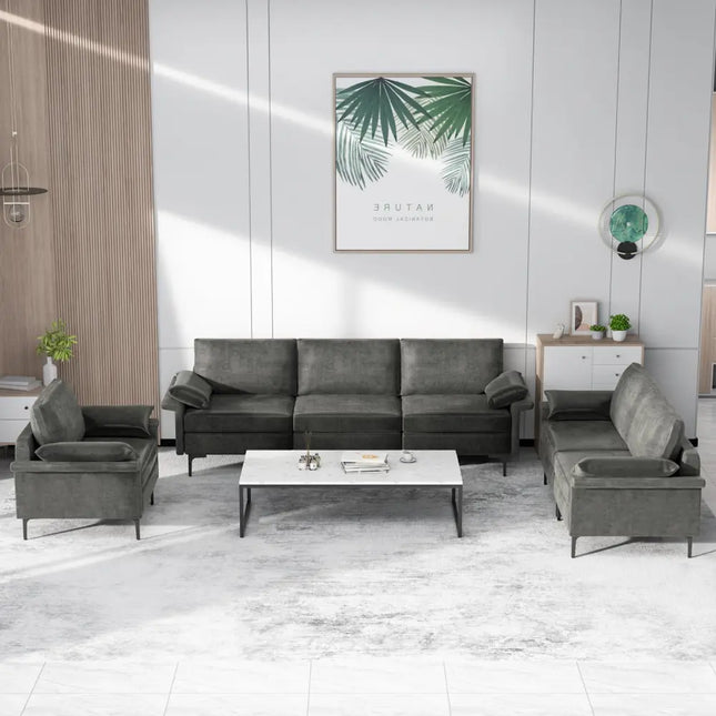 Large 3-Seat Sofa Sectional with Metal Legs and 2 USB Ports for 3-4 people-Silver - Gray - Sofas & Loveseats