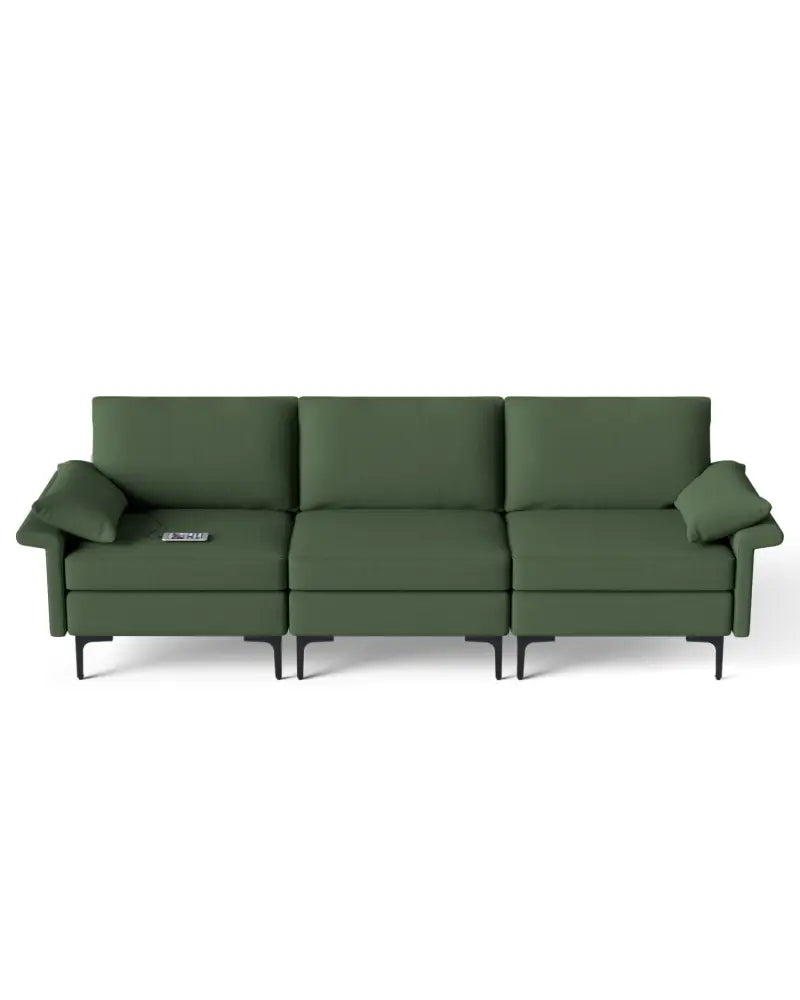 Large 3-Seat Sofa Sectional with Metal Legs and 2 USB Ports for 3-4 people-Green - Army Green - Sofas & Loveseats