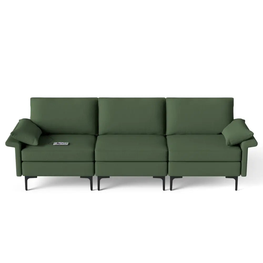 Large 3-Seat Sofa Sectional with Metal Legs and 2 USB Ports for 3-4 people-Green - Army Green - Sofas & Loveseats