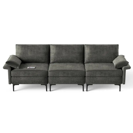 Large 3-Seat Sofa Sectional with Metal Legs and 2 USB Ports for 3-4 people-Silver - Gray - Sofas & Loveseats