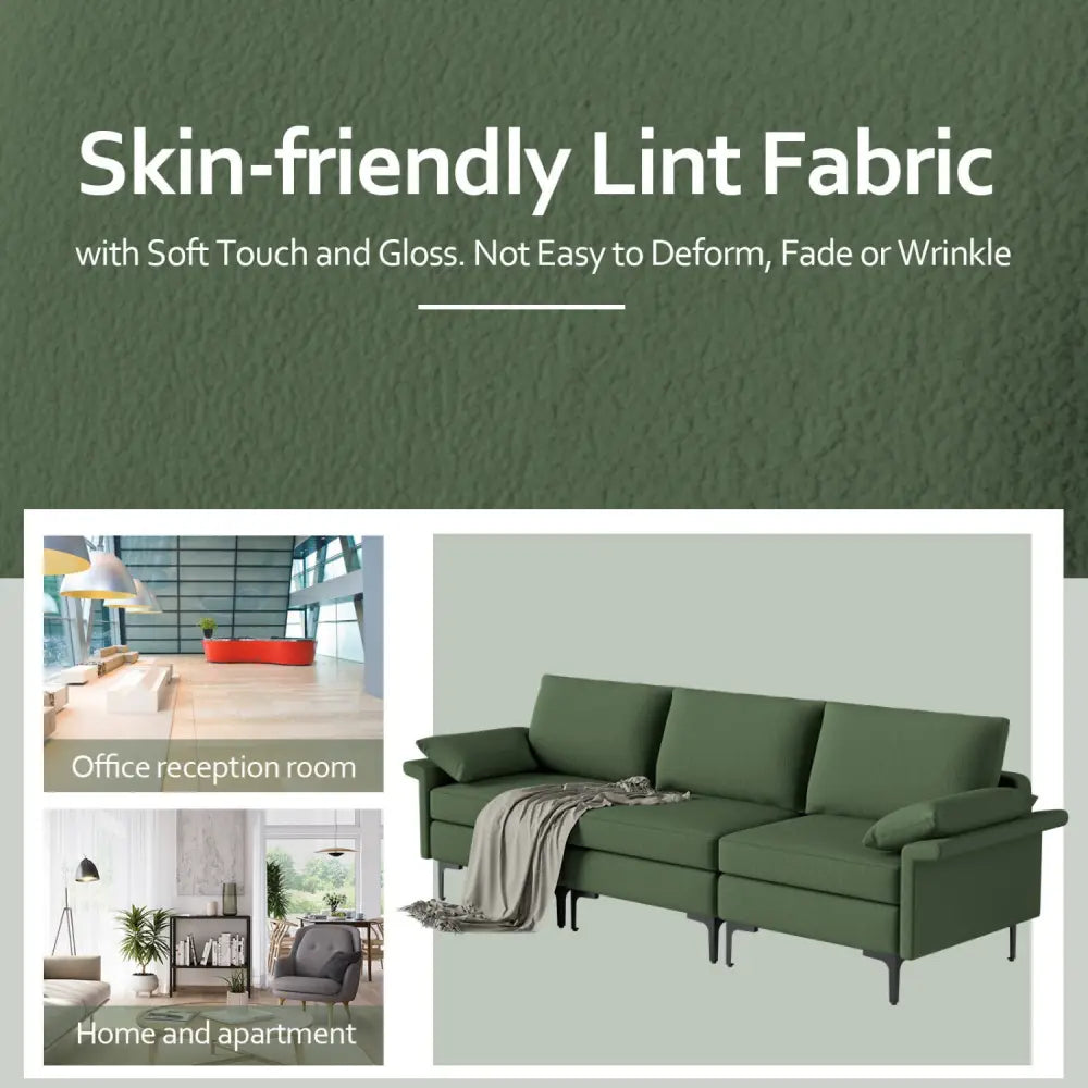 Large 3-Seat Sofa Sectional with Metal Legs for 3-4 people-Army Green - Army Green - Sofas & Loveseats