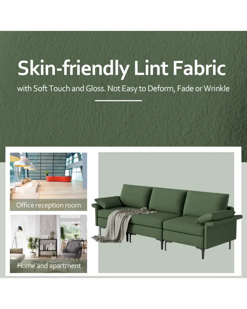 Large 3-Seat Sofa Sectional with Metal Legs for 3-4 people-Army Green - Army Green - Sofas & Loveseats