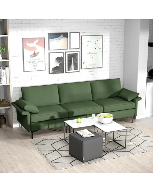 Large 3-Seat Sofa Sectional with Metal Legs for 3-4 people-Army Green - Army Green - Sofas & Loveseats