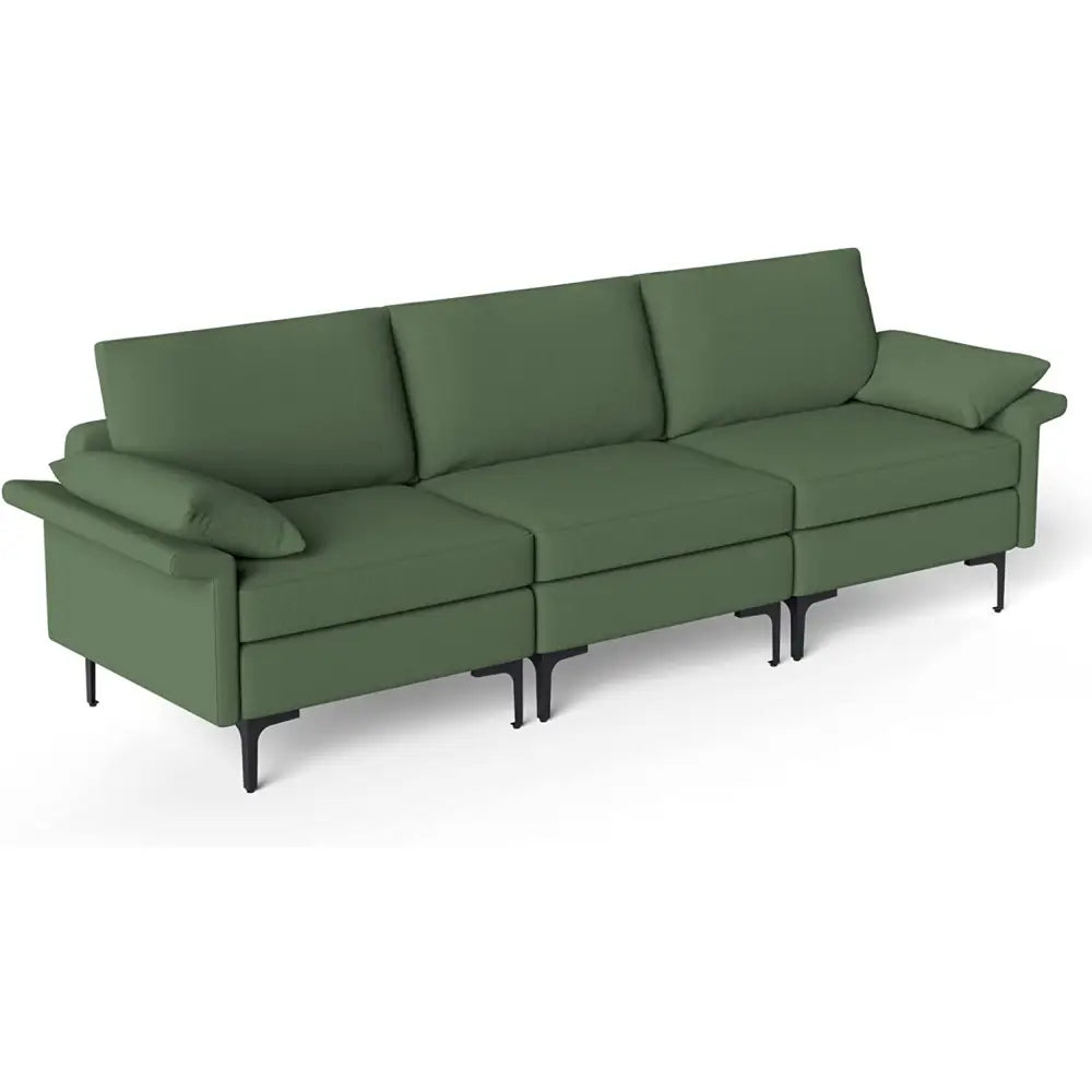 Large 3-Seat Sofa Sectional with Metal Legs for 3-4 people-Army Green - Army Green - Sofas & Loveseats