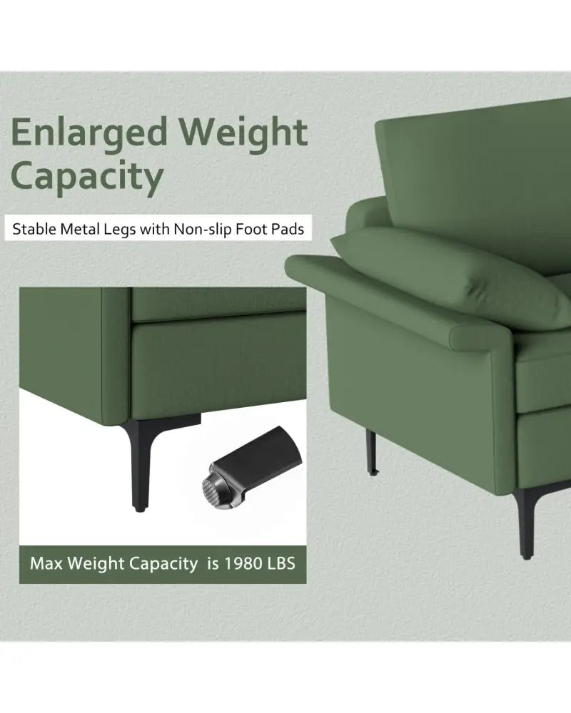 Large 3-Seat Sofa Sectional with Metal Legs for 3-4 people-Army Green - Army Green - Sofas & Loveseats