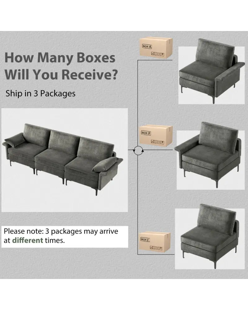 Large 3-Seat Sofa Sectional with Metal Legs for 3-4 people-Gray - Gray - Sofas & Loveseats
