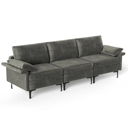 Large 3-Seat Sofa Sectional with Metal Legs for 3-4 people-Gray - Gray - Sofas & Loveseats