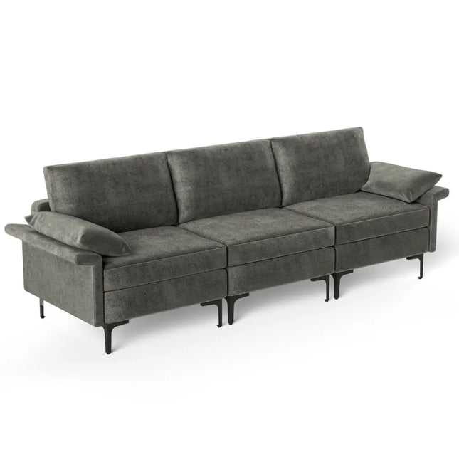 Large 3-Seat Sofa Sectional with Metal Legs for 3-4 people-Gray - Gray - Sofas & Loveseats