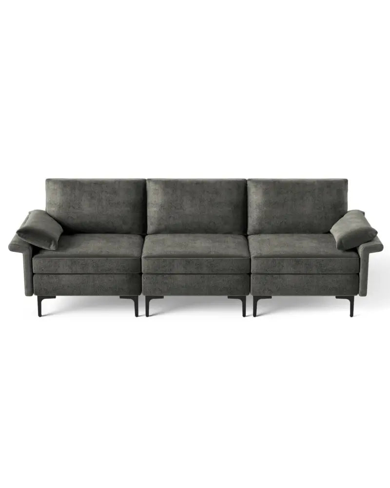 Large 3-Seat Sofa Sectional with Metal Legs for 3-4 people-Gray - Gray - Sofas & Loveseats