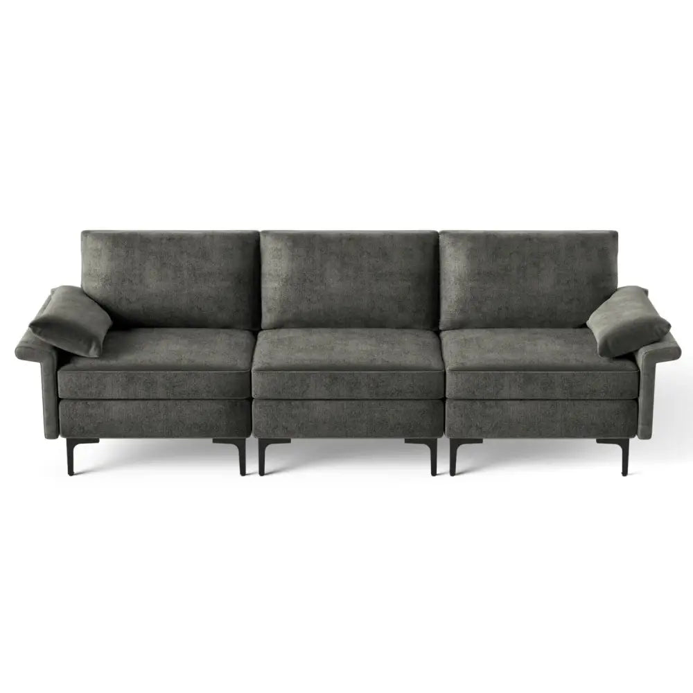 Large 3-Seat Sofa Sectional with Metal Legs for 3-4 people-Gray - Gray - Sofas & Loveseats
