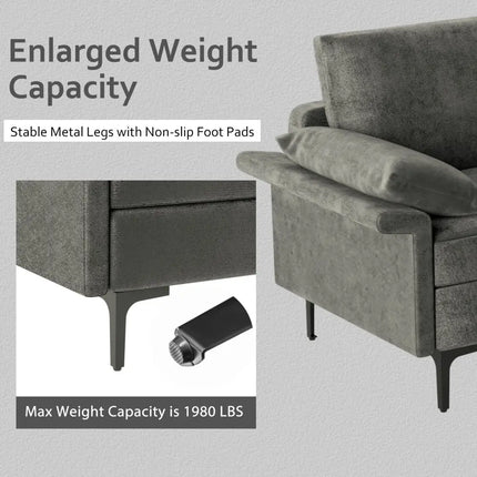 Large 3-Seat Sofa Sectional with Metal Legs for 3-4 people-Gray - Gray - Sofas & Loveseats